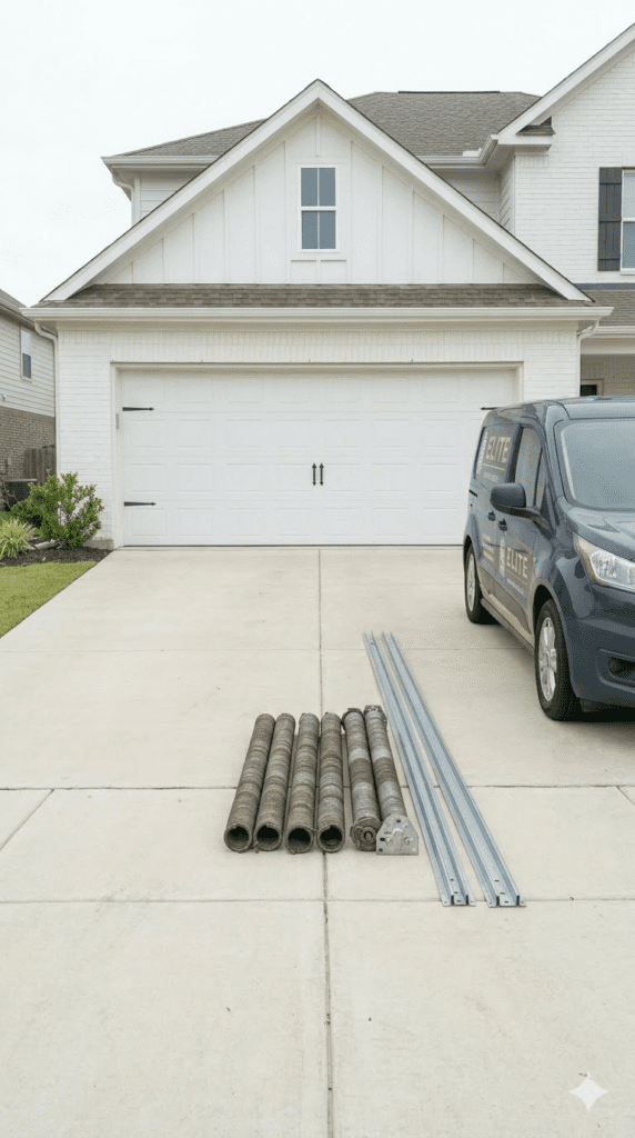 Garage door repair technician at work